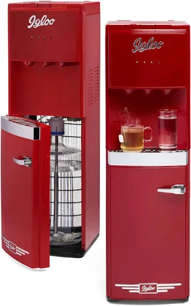 Retro Bottom-Load Water Dispenser, Hot/Cold/Room Temp, Red