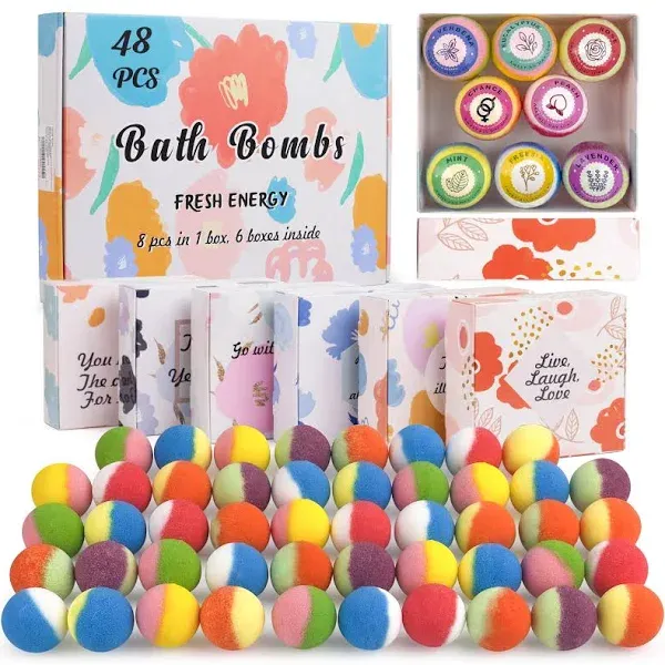 48 Natural & Organic Bath Bombs for Women and Kids, Rich in Essential Oils, Relaxation and Stress Relief, BathBombs Gift Set for Mothers Day, Christmas, Valentines Day & Birthday