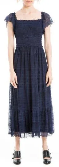 Max Studio Mesh Smocked Midi Dress