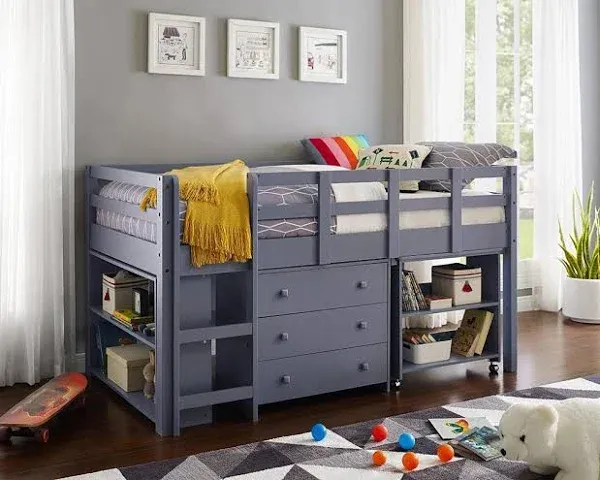 Naomi Home Loft Bed with Desk, Loft Bed Twin, Twin Loft Bed, Kids Loft Bed, Low Loft Bed, Toddler Loft Bed Twin/Gray