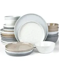 Famiware Mars Plates and Bowls Sets, 24 Pieces Dinnerware Sets, Dishes Set for 8, Light Gray