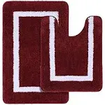 Kitinjoy Bathroom Rugs Set 2 Pieces Microfiber Bath Shower Mat and U-Shaped Toilet Rug, Machine Wash Dry, Non Slip Absorbent Bath Rug for Bathroom (24" x 20"+30" x 20", Burgundy)