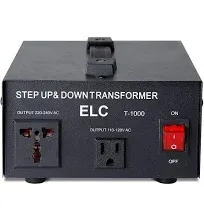 ELC T-1000 1000-Watt Voltage Converter Transformer - Step Up/Down - 110V/220V - Circuit Breaker Protection