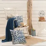 Birch Harbor Off-White and Navy Bohemian Floral Throw Pillow