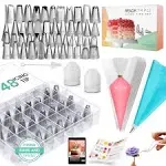 RFAQK 74 Pcs Piping Bags and Tips-48 Numbered Piping Tips & Pastry Bags with Pattern Chart & EBOOK- Flower Lifter &Nail, Frosting