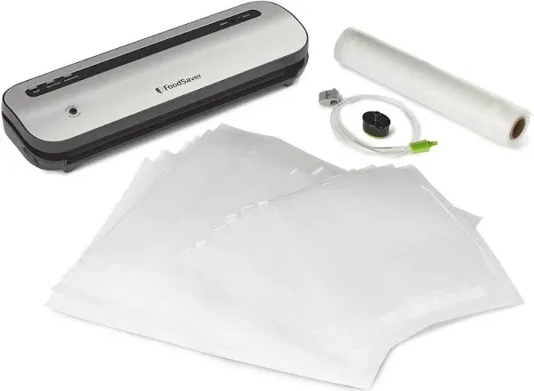 Foodsaver Space-Saving Vacuum Sealer with Bags and Roll, Silver