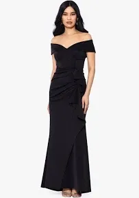 "Patti" Long Off the Shoulder Scuba Crepe Dress