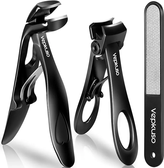 Nail Clippers for Seniors, Wide Jaw Fingernail Clippers and Angled Head Toenail Clippers for Thick Nail, Professional German Nail Clippers for Men, Women&Pregnant，Black