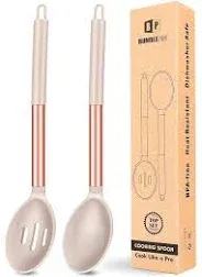 BUNDLEPRO Pack of 2 Large Silicone Cooking Spoons,Non Stick Solid Basting Spoon,Heat-Resistant Kitchen Utensils for Mixing,Serving,Draining,Stirring