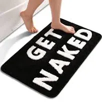 QJHOMO Get Naked Bath Mat Cute Black and White Bathroom Rugs Funny Non Slip Bathtub Decor Mats Super Absorbent Floor Carpet Machine Washable Bahtmat for Tub, Shower, Bedroom (16x24 inch)