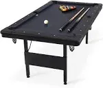 GoSports 6 ft Billiards Table - Portable Pool Table - Includes Full Set of Balls 2 Cue Sticks Chalk and Felt Brush - Black