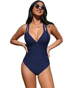 Navy Tummy Control Tie Back One-Piece