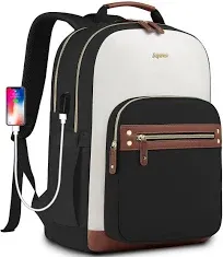 Laptop Backpack for Women Bag - 15.6 inch Work Bags with USB Charger College Bookbag Waterproof Business Computer Backpack Casual Travel Backpacks for Women Nurse Teacher Beige-Black-Brown