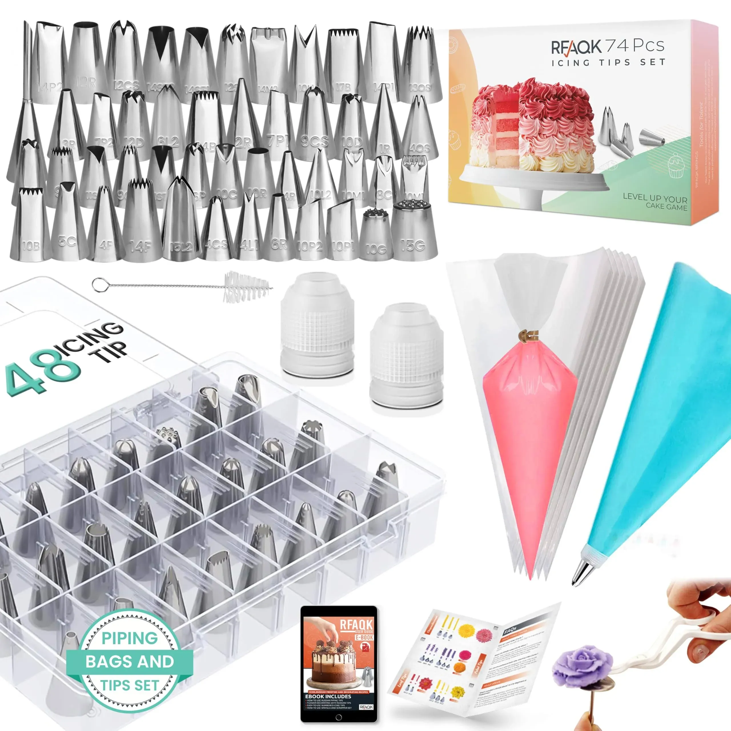 RFAQK 74 Pcs Piping Bags and Tips Set