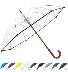 SoulRain 48" Arc Classic Wood Handle Umbrella Auto Open Windproof clear Unbreakable Stick Rain Umbrella