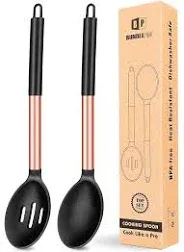 BUNDLEPRO Pack of 2 Large Silicone Cooking Spoons,Non Stick Solid Basting Spoon,Heat-Resistant Kitchen Utensils for Mixing,Serving,Draining,Stirring