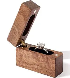 Wooden Engagement Ring Box Small Slim Flat Ring Case for Proposal,Weddi<wbr/>ng (Walnu