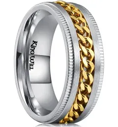 King Will Intertwine 8mm Silver Spinner Ring Stainless Steel Fidget Ring Anxiety Ring for Men