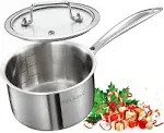 DELALRO Full Clad Tri-Ply Stainless Steel 2.5 QT Saucepan with Lid, Heavy Dut...