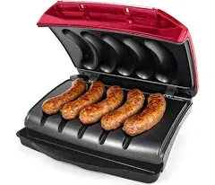 Nostalgia Game Day 5-Link Electric Grill for Brat & Sausage Links with Oil Drip Tray