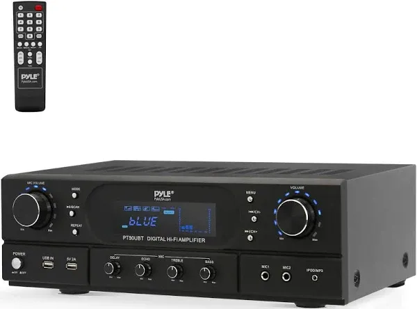 Pyle Pro PT90UBT 2.2-Channel Receiver with Bluetooth with 2-Channel Bluetooth Wireless USB-A to Play MP3s