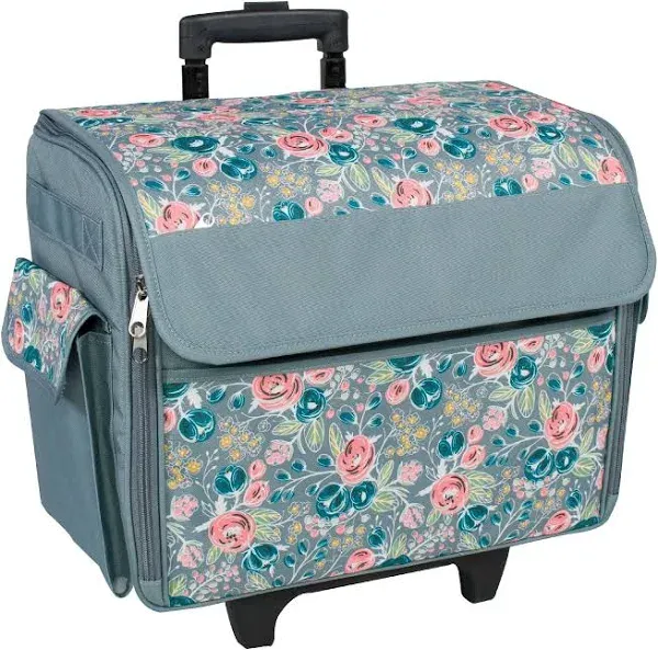 Floral Flower Rolling Tote Sewing Machine Wheeled Carrier Storage Bag Case NEW