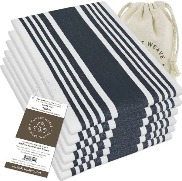 HONEST WEAVE GOTS Certified Organic Cotton Kitchen Hand and Dish Towel Sets -...