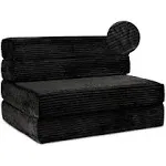 Milliard Tri-Fold Foam Sofa Bed Mattress with Ribbed Fur Cover-Twin size, Black