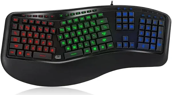 Adesso Tru-Form 150 3-Color Illuminated USB Ergonomic Keyboard AKB-150EB