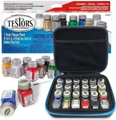 Testors Model Paint Enamel 10pc Paint Set, Pixiss Model Paint Storage Case for Testors Paints (Holds 30 Bottles) (Military Colors)