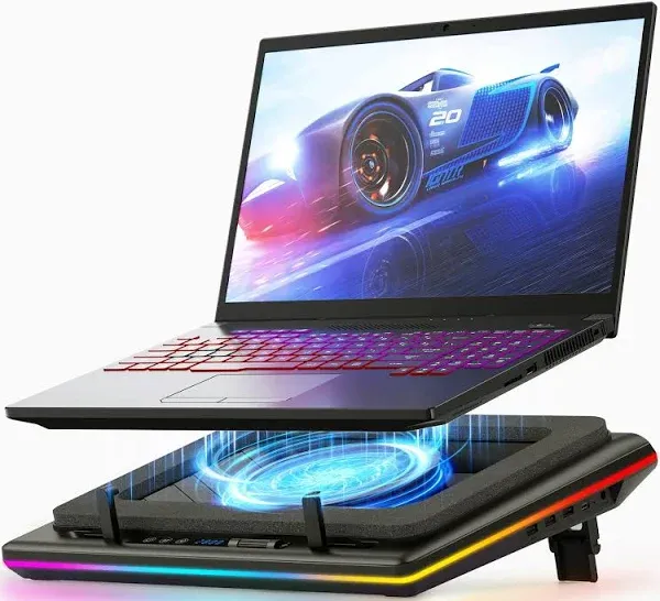 llano RGB Laptop Cooling Pad, Gaming Laptop Cooler with Powerful Turbofan, Fast Cooling Laptop 15.6-21in, Adjustable Speed, Touch Control, LCD Screen