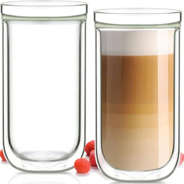 Double Wall Glass Cup 16Oz 2Pcs, Clear Insulated Coffee Drinking Glasses, Single