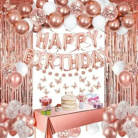 Rose Gold Happy Birthday Party Decorations for Women Girls,Happy Birthday Banner