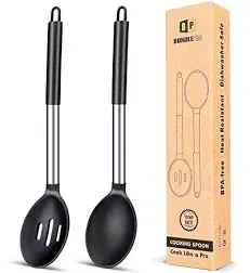 BUNDLEPRO Pack of 2 Large Silicone Cooking Spoons,Non Stick Solid Basting Spoon,Heat-Resistant Kitchen Utensils for Mixing,Serving,Draining,Stirring