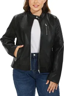 Fahsyee Zip Leather Jackets for Women Motorcycle Faux PU Moto Biker Outwear Coat