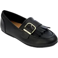 FitFlop Women's Allegro Fringe Buckled Leather Loafers Ballet Flat