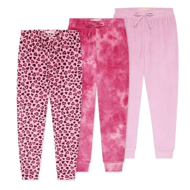 BTween Girl's 3-Pack Velour Jogger Pant Set - Solid, Tie Dye or Camo Sweatpants for Girls