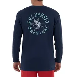 Guy Harvey Mens Circle Long Sleeve Crewneck T Shirt Blue Small