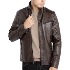 Men Casual Top Slim Fit Zip Pu Leather Motorcycle Jacket Stand Collar Biker Coat