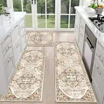 Meyjey Boho Kitchen Rug Set 3 Piece Non Slip Machine Washable Kitchen Mats