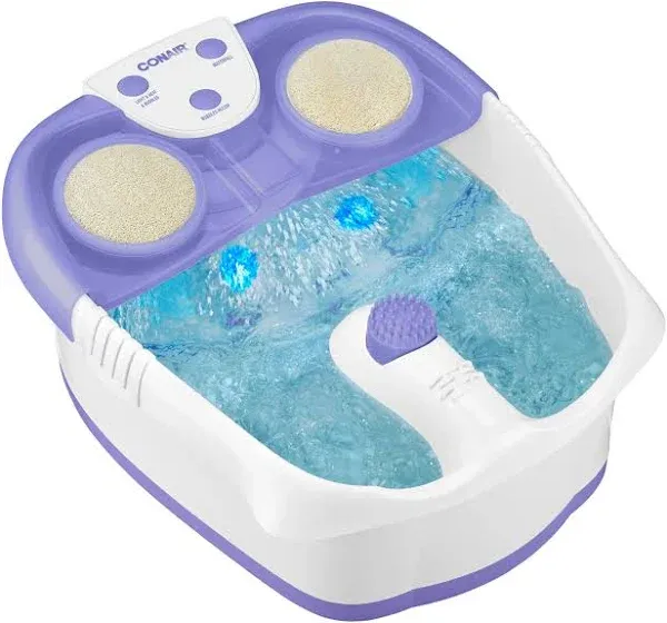 Conair Waterfall Pedicure Foot Spa Bath with Blue LED Lights, Massaging Bubbles and Massage Rollers, Blue/White