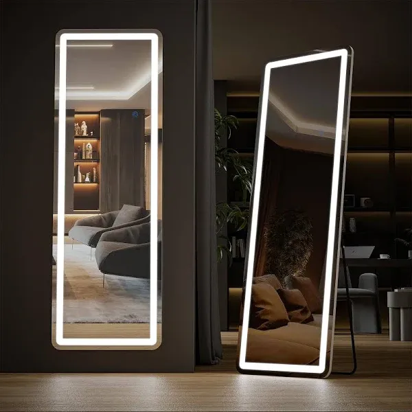 Sweetcrispy Mirror Full Length Standing Mirror with LED Lights Lighted Floor Mirror with Stand