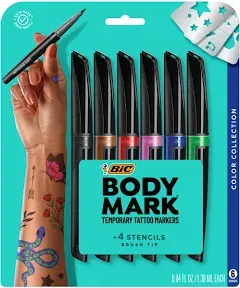 BIC BodyMark Temporary Tattoo Marker, Assorted Colors, 6 Count,Can Last For Days