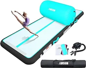 AWSUM 10ft Gymnastics Mat with Air Roller Tumbling Barrel Back Somersault Backbend Trainer for Inflatable Gymnastics Springboard Back Handspring