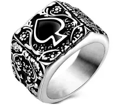 JAJAFOOK Mens Womens Stainless Steel Ring Poker Spade Ace Silver Black Sizes 614