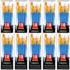 AROIC Painting Brushes Set, 10 Packs /100 Pieces, Nylon Brush Head, Su