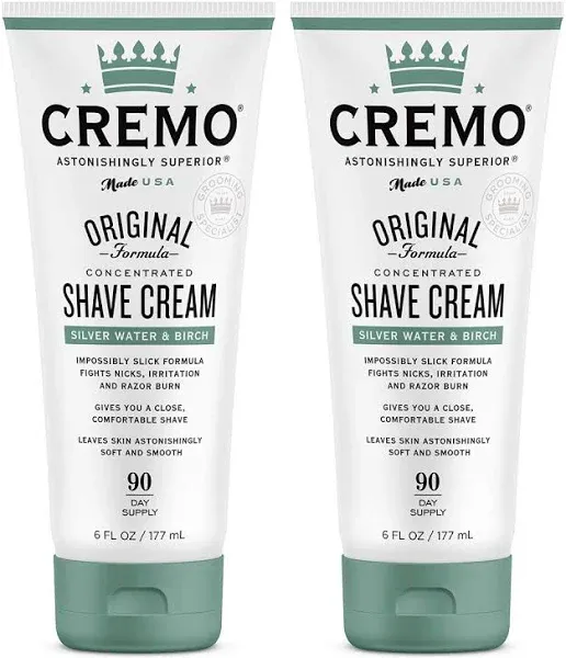 6Oz Cremo Barber Grade Silver Water &amp; Birch Shave Cream,Fights Cuts &amp; Razor Burn