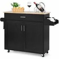 Costway Rolling Kitchen Island Cart Storage Cabinet with Towel and Spice Rack