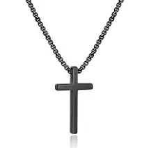 M MOOHAM Cross Necklace for Men - Stainless Steel Silver Gold Black Plain Cross Pendant Necklace Simple Jewelry Gifts, 16-24 Inches Chain