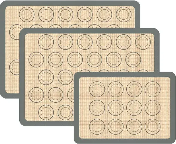 Silicone Baking Mat, 3 Pack Reusable Baking Mat, Non-Stick, Food Safe Silicone Mats for Baking, Oven Baking Sheet for Making Cookies, Macaroons, Bread